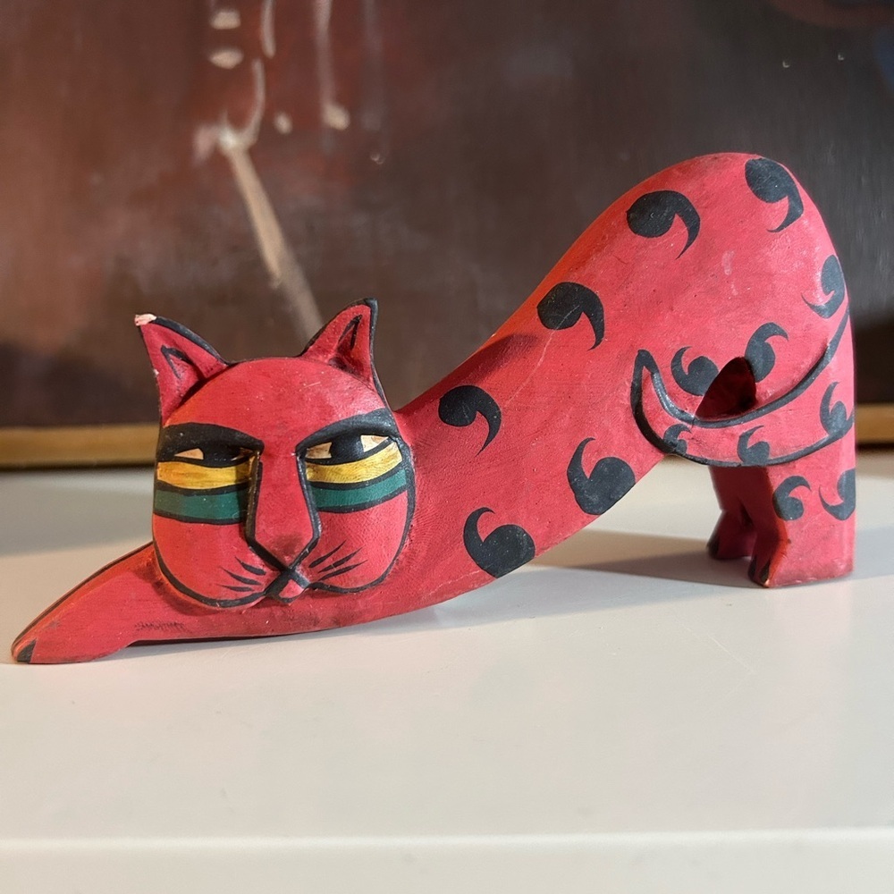 Handcrafted 6" Red Cat Figurine Indonesia